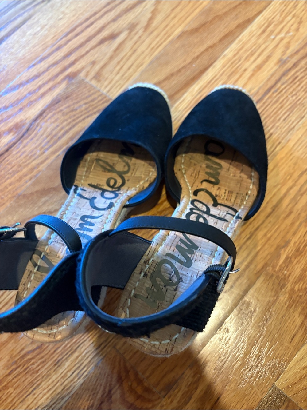 Sam Edelman Black Suede Espadrille Ankle-Strap Flats
